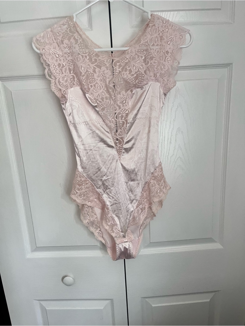 Maripe Blush Pink Lace & Satin Chemise Bodysuit